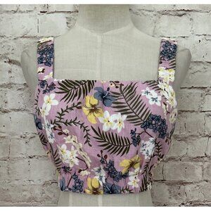 MinkPink Womens Crop Top Sleeveless Lavender Floral Rayon Linen Size XL NEW
